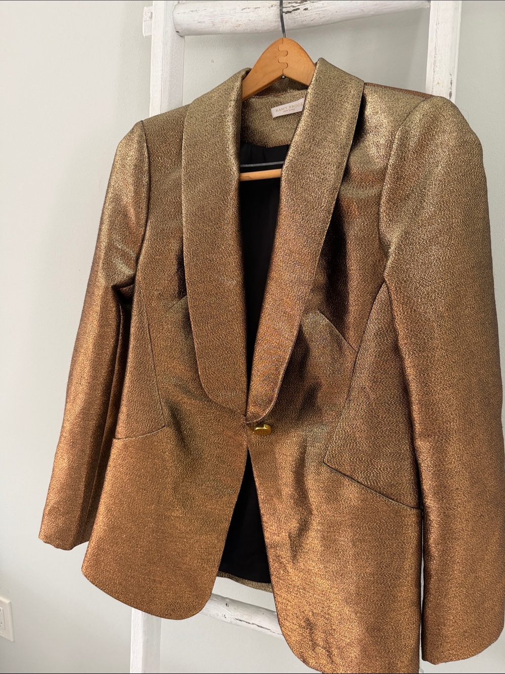 Ramy Brook Metallic Gold Dahlia Shawl-Collar one button Blazer size 8 - Picture 7 of 9